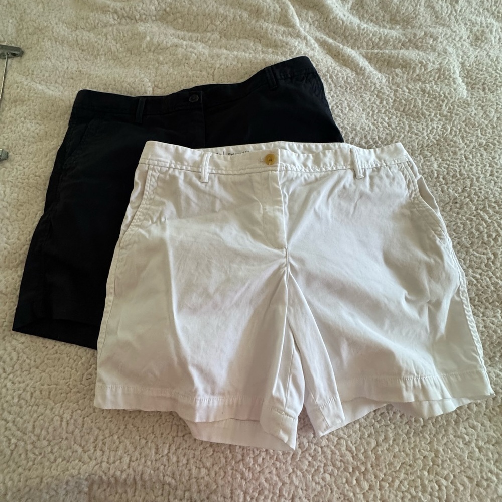 Talbots Relaxed Chino Shorts Lot of 2 Sz 14P Black White Flat Front Cotton Blend